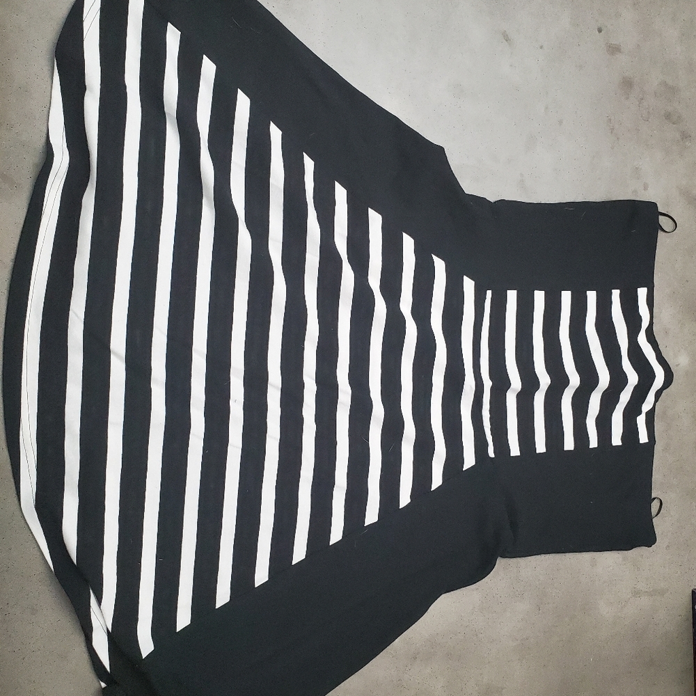 Black and white striped strapless dress